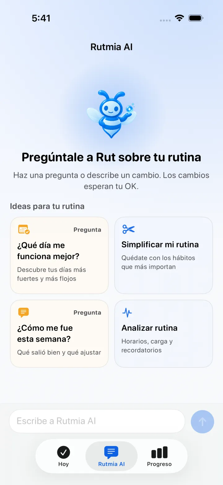 Rutmia AI con Pregúntale a Rut sobre tu rutina e ideas para tu rutina